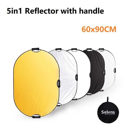 Selens-Réflecteur de photographie portable pliable 5 en 1,diffuseur de lumière,rond,nar,réflecteur multi-taille pour studio photo - Type 60X90cm handle gold