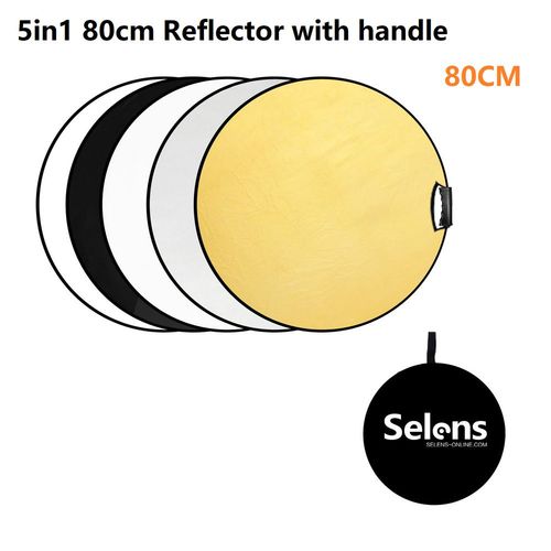 Selens-Réflecteur de photographie portable pliable 5 en 1,diffuseur de lumière,rond,nar,réflecteur multi-taille pour studio photo - Type 80cm handle gold