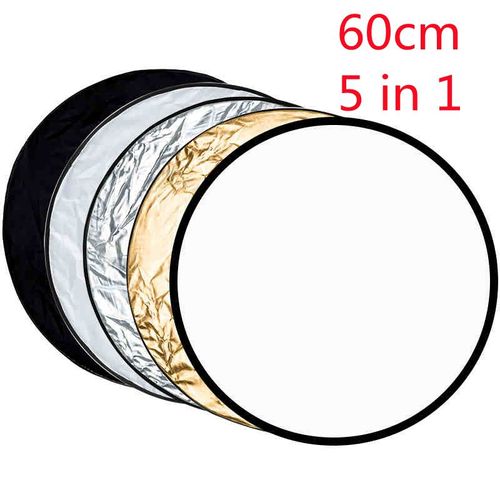 Réflecteur de photographie rond 5 en 1,60/80/110cm,pour Studio de photographie,couleur or,argent,blanc,noir,translucide,Portable,pliable,multi-poche - Type 60cm