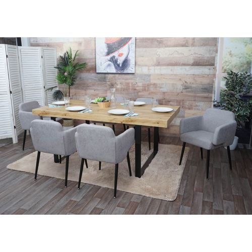 Lot De 6 Chaises De Salle À Manger Hwc-L13, Chaise Rembourrée, Chaise De Cuisine Avec Accoudoirs, Tissu/Textile Métal   Gris