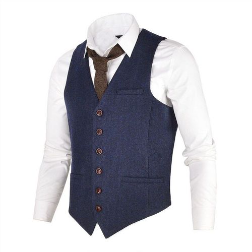 Voboom-Gilet À Simple Boutonnage Pour Homme,Veste En Tweed Imbibé De Café,Mélange De Laine À Chevrons