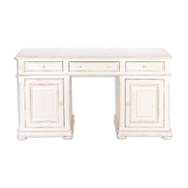 Bureau Informatique En Bois Massif Blanc Avec Tiroirs Blanc
