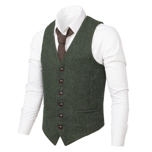 Voboom-Gilet À Simple Boutonnage Pour Homme,Veste En Tweed Imbibé De Café,Mélange De Laine À Chevrons