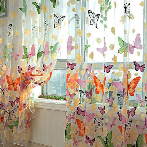 Rideaux En Fil De Tulle Avec Papillon, Romantique, Personnalisé, Pour Fenêtre De Salon, 1 Pièce