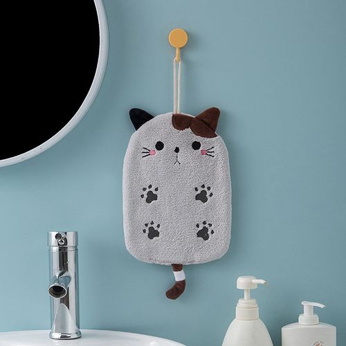 Serviette En Velours Corail Doux, 1 Pièce, Chat Mignon Super Absorbant, Décoration De La Maison, Serviette À Main, Fournitures De Cuisine Et De Salle De Bains