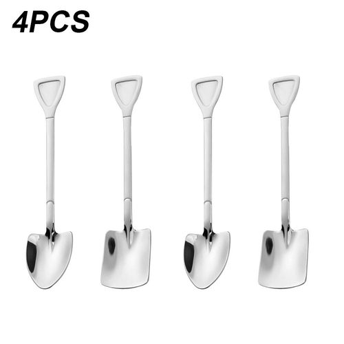 Couverts Rétro En Acier Inoxydable Cuillère À Café, Pelle En Fer, À Glace, Créative À Thé, Vaisselle À La Mode 4 Pièces