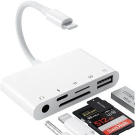Lecteur de Carte Lightning vers SD/MicroSD,[Certifié Apple MFi] iPhone  Adaptateur de Carte SD 5Gbps Transfert Rapide Accès Simultané à 2 Cartes  Max