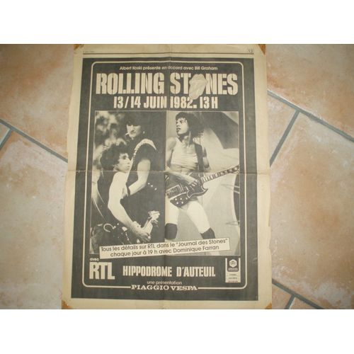 The Rolling Stones . Affiche D'un Journal De Juin 1982.