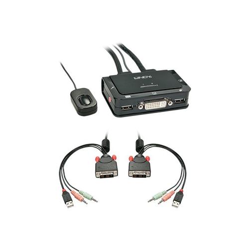 Lindy Compact 2 Port KVM Switch - Commutateur écran-clavier-souris/audio/USB - 2 x KVM / audio / USB - 1 utilisateur local - de bureau