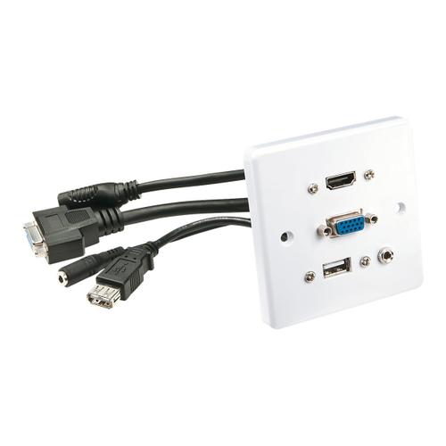 Lindy Multi Av Faceplate - Plaque - Montable Sur Mur - Fiche Mini-Phone Stéréo 3,5 Mm, Hdmi, Usb Type A, Vga - Blanc - Commande Unique