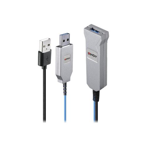 Lindy - Câble USB - USB (M) pour USB (F) - USB 3.1 Gen1 - 30 m - Active Optical Cable (AOC) - bleu