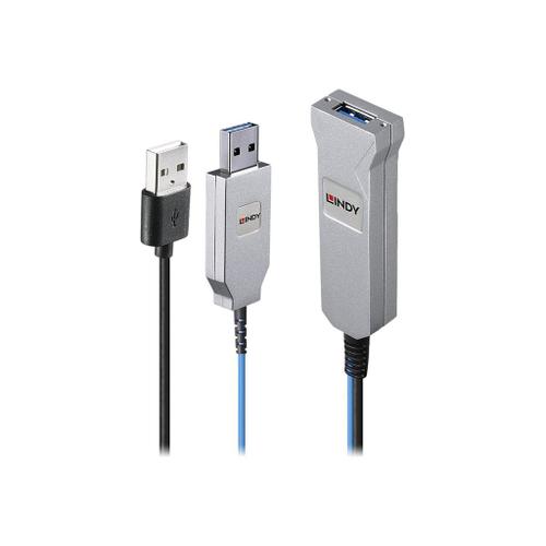 Lindy - Câble USB - USB (M) pour USB (F) - USB 3.2 Gen 1 - 100 m - rond, Active Optical Cable (AOC) - bleu