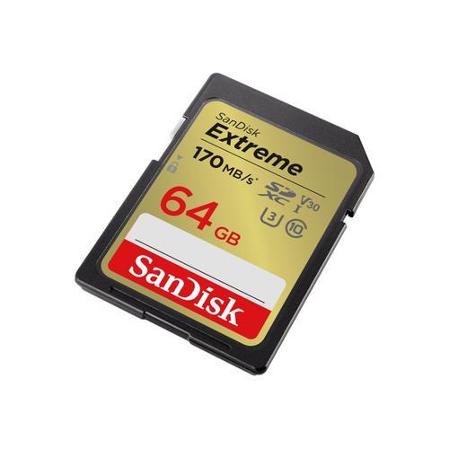 SanDisk Extreme - Carte mémoire flash - 64 Go - Video Class V30 / UHS-I U3 / Class10 - SDXC UHS-I