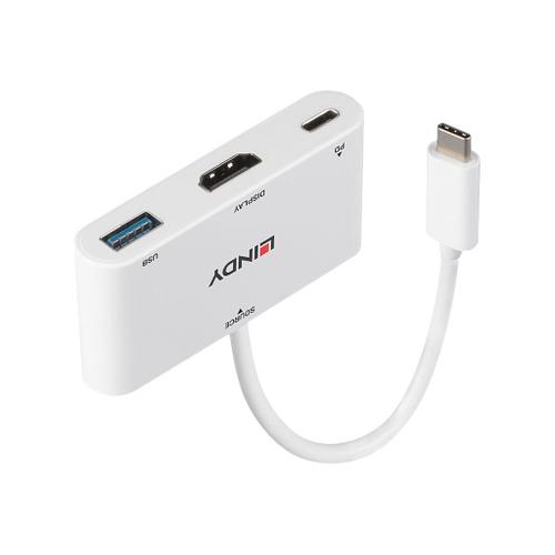 Lindy - Adaptateur vidéo - 24 pin USB-C mâle pour HDMI, USB type A, USB-C (alimentation uniquement) femelle - 18 cm - blanc - support pour Power Delivery 3.0, support 4K30Hz (3840 x 2160)