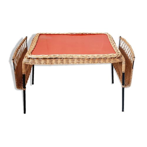 Bureau Vintage En Rotin Amp Formica 1950 Rouge