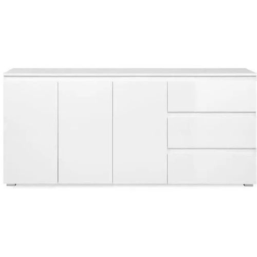 Buffet Capetown - Décor Blanc Brillant - Panneaux De Particules - 3 Portes - 3 Étageres - 3 Tiroirs - 179 X 80,5 X 40 Cm