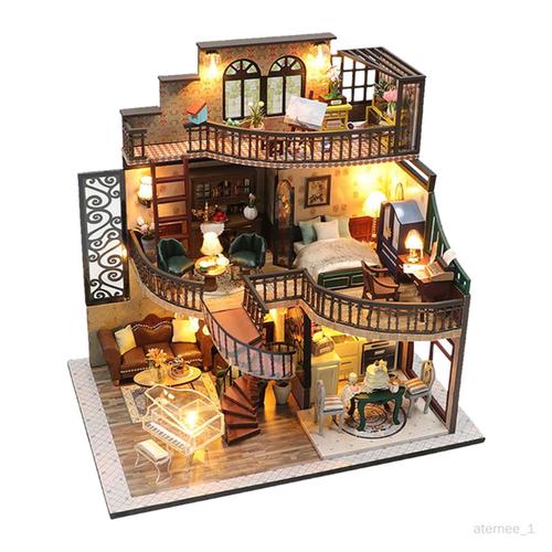 Mini Maison Miniature DIY Rétro LED Villa À Décoratif Artisanat Maison s de  Construction pour