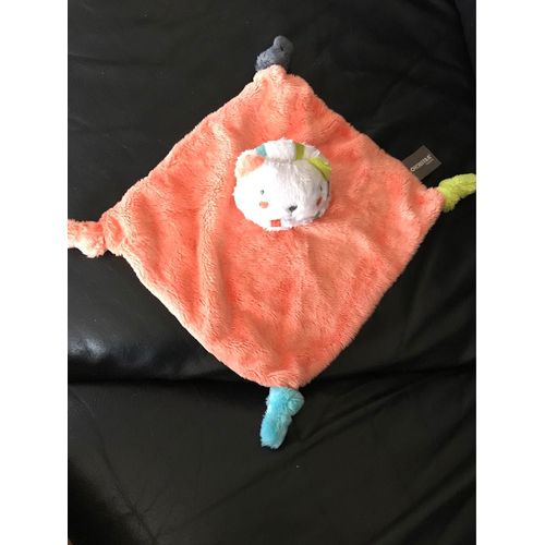 doudou lion plat orange jaune gris et bleu  ORCHESTRA 22*22cm