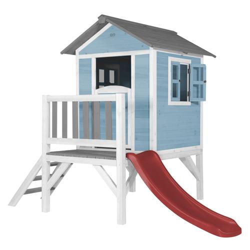 Axi Maison Enfant Beach Lodge Xl En Bleu Avec Toboggan En Rouge | Maison De Jeux En Bois Ffc Pour Les Enfants | Maisonnette / Cabane De Jeu Pour Le Jardin