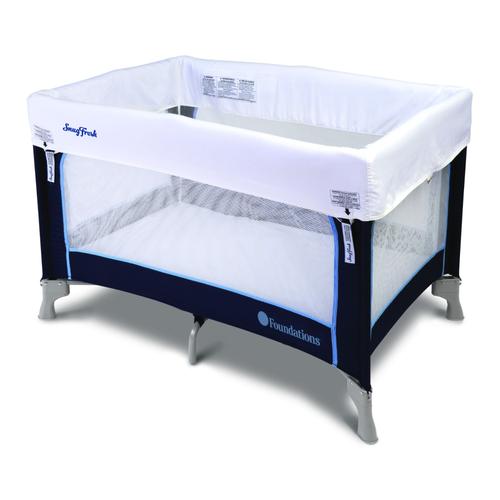 Foundations Snugfresh Celebrity Lit De Bébé Pliable En Bleu | Lit De Voyage Portable Pour Bébé Avec Matelas, Roulettes & Drap Lavable | Lit Parapluie | Convient Pour Les Hôtels