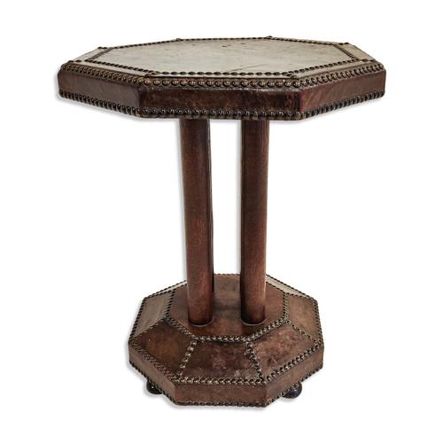 Table Dappoint En Cuir Clout Art Dco Annes 1930 Marron