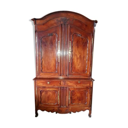 Ancien Buffet 2 Corps Merisier Massif Marron