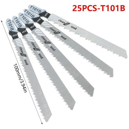 25PCS T101B 100mm - Jeu de lames de scie sauteuse HCS, tige en T, coupe rapide, accessoires de coupe T101AO /T101B /T111C/T101BR