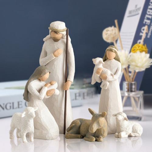 Crèche De Noël Set, 6 Pièces Santons Noel Figurines Statue Jésus, Ornement Naissance du Christ Nativité Figurines, Ornements Cadeaux Catholiques