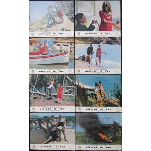 Pierrot Le Fou - Film Nouvelle Vague 1965 Jean-Luc Godard Avec Jean-Paul Belmondo, Anna Karina, Dirk Sanders, Samuel Fuller - 8 Photos Originales D'exploitation De Cinéma - Chaque Affiche 24x30 Cm