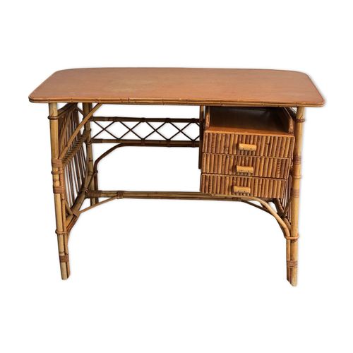 Bureau En Rotin Vers 1970 Marron