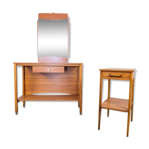 Set Of 2 Entry Console Furniture With 60s Mirror Marron
