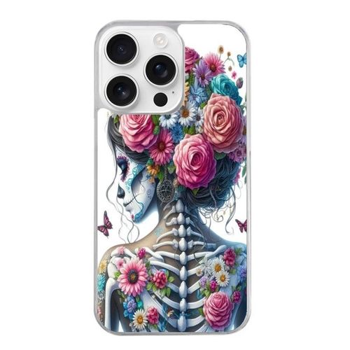 Coque Pour Iphone 16 Pro Tete De Mort Calavera Papillon
