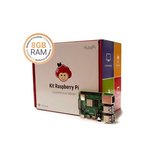 Kit de démarrage Starter Raspberry Pi 4 version 8 GO avec boîtier, carte et connectiques - RASPBERRY