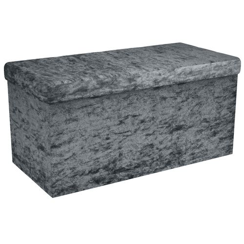 Intirilife Pouf Pliable 76x38x38 Cm En Velours Gris - Boîte De Rangement Décorative Avec Housse En Velours Pour Gagner De L'espace - Tabouret Coffre Siège