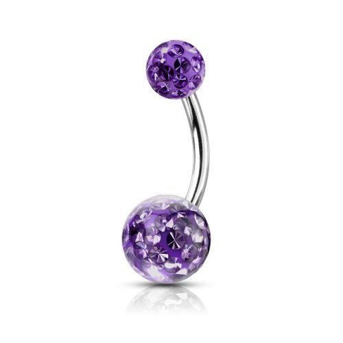 Piercing Nombril Ventre Boule Cristal Filetage Interne Perle Bijoux Acier Chirurgical Inoxydable Anti Allergique Banane Barbell Alexandrie Mauve
