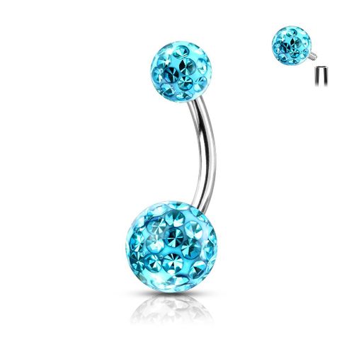 Piercing Nombril Ventre Boule Cristal Filetage Interne Perle Bijoux Acier Chirurgical Inoxydable Anti Allergique Banane Barbell Alexandrie Bleu