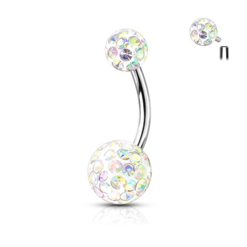 Piercing Nombril Ventre Boule Cristal Filetage Interne Perle Bijoux Acier Chirurgical Inoxydable Anti Allergique Banane Barbell Alexandrie Multicolore