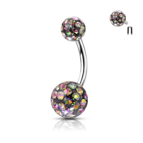 Piercing Nombril Ventre Boule Cristal Filetage Interne Perle Bijoux Acier Chirurgical Inoxydable Anti Allergique Banane Barbell Alexandrie Noir