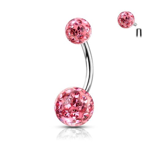 Piercing Nombril Ventre Boule Cristal Filetage Interne Perle Bijoux Acier Chirurgical Inoxydable Anti Allergique Banane Barbell Alexandrie Rose