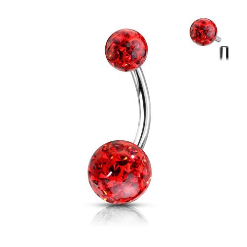 Piercing Nombril Ventre Boule Cristal Filetage Interne Perle Bijoux Acier Chirurgical Inoxydable Anti Allergique Banane Barbell Alexandrie Rouge
