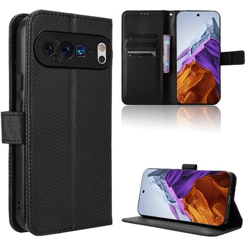 Coque Pour Google Pixel 9 Pro Etui Protection Haute Qualité Housse Cuir Pu Magnétique Étui Portefeuille Antichoc Avec Emplacement Carte Crédit Fonction Support Flip Cover Noir