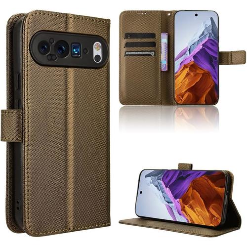 Coque Pour Google Pixel 9 Pro Etui Protection Haute Qualité Housse Cuir Pu Magnétique Étui Portefeuille Antichoc Avec Emplacement Carte Crédit Fonction Support Flip Cover Marron