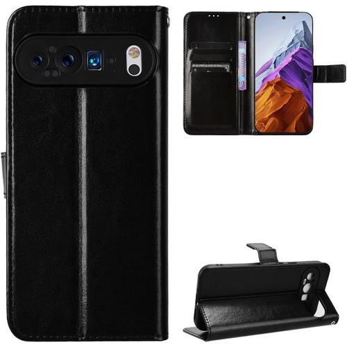 Coque Pour Google Pixel 9 Pro Etui Protection Haute Qualité Housse Cuir Pu Magnétique Étui Portefeuille Antichoc Avec Emplacement Carte Crédit Fonction Support Flip Cover Noir