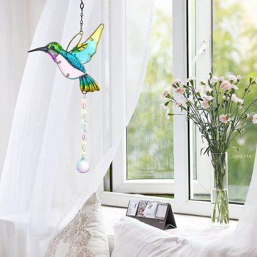 Cristal Colibri Attrape Soleil, Colibri Sun Catcher de Fenetre, Pendentif Colibri Lustre Prismem pour Fenêtres, Intérieur, Extérieur Décoration
