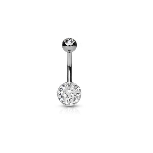Piercing Nombril Ventre Boule Perle Cristal Autrichien Réconfort Vitalité Bijoux Acier Chirurgical Inoxydable Anti Allergique Banane Barbell Mylan Blanc