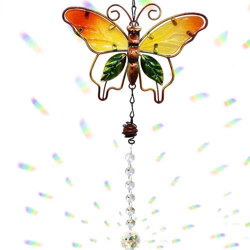 Pendentif papillon en cristal - Lustre suspendu - Prisme - Arc-en-ciel - Ornement pour fenêtre - Attrapeur de soleil - Décoration de jardin