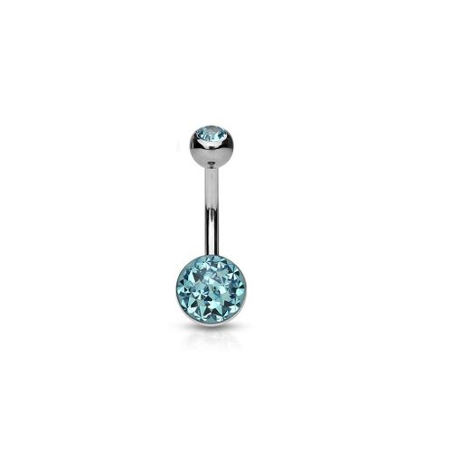 Piercing Nombril Ventre Boule Perle Cristal Autrichien Réconfort Vitalité Bijoux Acier Chirurgical Inoxydable Anti Allergique Banane Barbell Mylan Bleu Clair