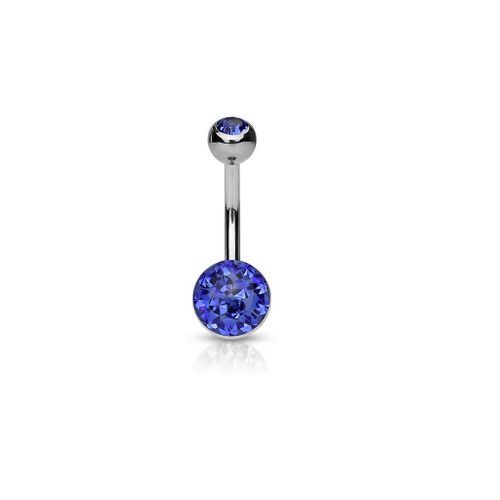 Piercing Nombril Ventre Boule Perle Cristal Autrichien Réconfort Vitalité Bijoux Acier Chirurgical Inoxydable Anti Allergique Banane Barbell Mylan Bleu Foncé