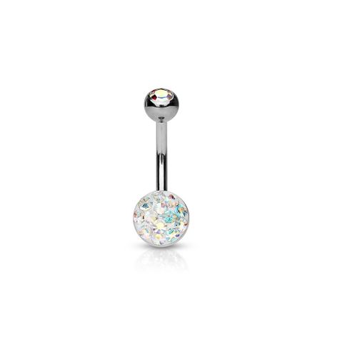 Piercing Nombril Ventre Boule Perle Cristal Autrichien Réconfort Vitalité Bijoux Acier Chirurgical Inoxydable Anti Allergique Banane Barbell Mylan Multicolore