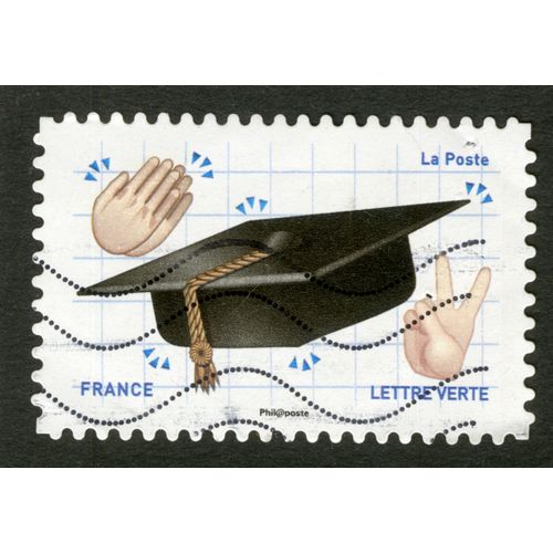Timbre Oblitéré Chapeau,Diplôme,Émoji,France,Lettre Verte,La Poste